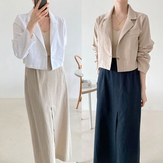 여성 린넨 크롭 자켓 봄 여름 가을 테일러드 카라 워싱 린넨면 마 숏자켓 데일리룩 출근룩 여행룩