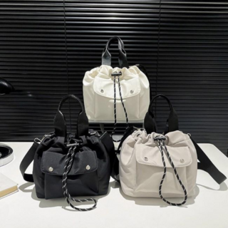 EHLIVE 여성 나일론 복조리 백팩 스트링 버킷 크로스백 데일리 캐주얼 여행가방