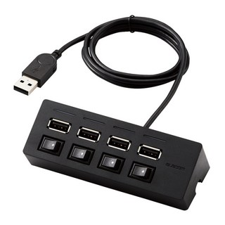 [엘레컴] 4포트 멀티탭 스위치형 1m USB 허브 U2H-TZS428BBK, 1개