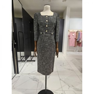 {}M{}모조에스핀{}M{} 스퀘어넥 봄트위드 7부소매 원피스 S251MSE006