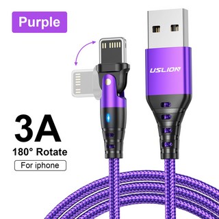 USLION 아이폰 케이블 고속 충전 데이터 코드 3A USB 충전기용 14 13 12 11 프로 맥스 Xs Xr X 8 플러스 아이패드 에어 미니, 보라색, 2m, 1개