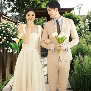 결혼식 셀프웨딩드레스 새틴 스트랩 웨딩드레스