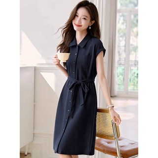 여성용 레저 셔츠형 벨트 롱 원피스
