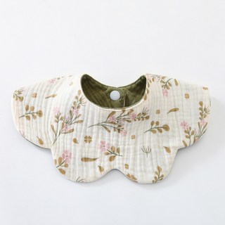 6겹 양면 아기 턱받이 부드러운 면 소재 침받이 신생아용, 1개, Armygreen Floral