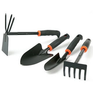 E.T.SHOP 원예도구 4종세트 C / 원예용품 가드닝 텃밭 모종 양날 괭이 오발 갈퀴 삼지창 갈고리 꽃삽 모종삽 주말농장 농촌체험, 1개
