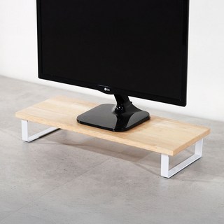 원목 듀얼 모니터 받침대 폭 240mm 높이10cm, 고무나무상판(화이트받침)