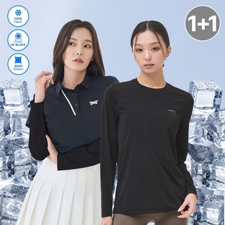 [1+1] 썬마스킨 프리미엄 자외선차단 UV 쿨링 스포츠 골프 여성 라운드 이너웨어 티셔츠