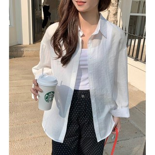 허블리 여성 루즈핏 쿨링 시스루 롤업 자외선차단 셔츠 블라우스