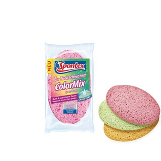 스폰텍스 셀룰로오스 원형 수세미 Spontex ColorMix sponge (3개입/팩), 1세트, 3개입