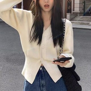라라홀리 프렌치 브이넥 밑단 트임 슬림핏 긴팔 니트 가디건 상품 이미지