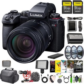 파나소닉 루믹스 S5II 미러리스 카메라 LUMIX-S 시리즈 28-200mm 렌즈 번들 64GB 메모리 카드 2개 + LED 비디오 라이트 로드 마이크 브이로그 삼각대 기, 파나소닉 루믹스 S5II 미러리스 카메라, LUMIX-, 1개