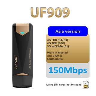 TIANJIE UF909 USB 모바일 슬롯 CORPORATION WIFI6 카드 무선 4G 모뎀 SIM 미니 핫스팟 SK WIFI 동글 KT 라우터 메쉬 IBLE LTE COM, UF909 Asia, 1개