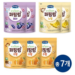 일동후디스 아이얌 유기농 쌀과자 퍼핑링 3종 7개 혼합 세트, 40g, 1세트, 블루베리2 + 바나나2 + 한라봉3