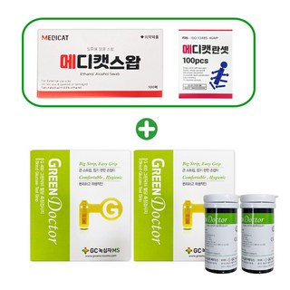 녹십자 그린닥터 혈당검사지100매+알콜솜100매+채혈침100개 혈당시험지, 2개, 50매