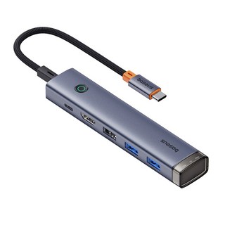 베이스어스 UltraJoy 시리즈 6포트 허브 HDMI USB-C PD100W 화면 잠금 버튼, 1, 그레이 1개