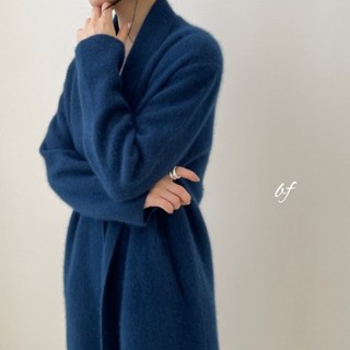 ru 숄 라쿤 울 니트 롱 가디건 코트 그레이 베이지 블루 블랙