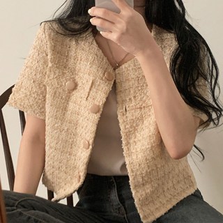 지니우우 여자 여름 트위드체크 반팔 숏자켓 J0095A