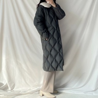 꼼빠니아 초경량 덕다운 리얼 양모 FUR 퀼팅 카키 롱 패딩점퍼 CADW0-WIH060560DKH