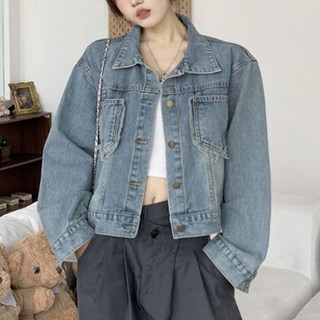 여성자켓 밍크자켓 데님 럭키슈에뜨 포켓 루즈핏 여성 양털자켓 봄자켓 HH 청자켓 E65