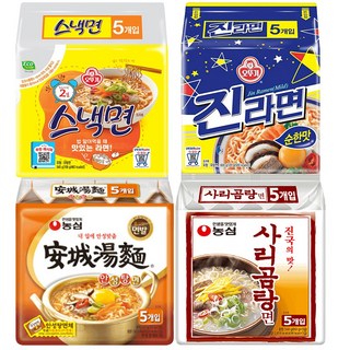 천지라면 순한맛 라면 오뚜기 농심 4종 20개입 (안성탕면5 스낵면5 진라면 순한맛5 사리곰탕5), 1세트