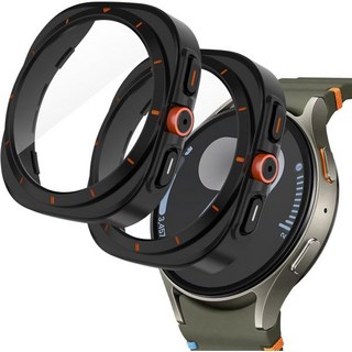 삼성 갤럭시 워치 7 44mm 케이스용 화면 보호기 울트라 47mm 업그레이드로 전환 액세서리용 하드 PC 프로스팅 케이스 강화 필름 교체 커버 2팩 블랙, Galaxy watch 6-40mm, Black+Black