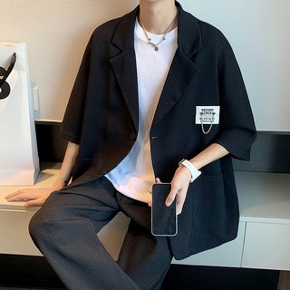 AOKADA 남자 오버핏 루즈핏 체크 패턴 솔리드 체스터 오블사이즈 캐주얼 트렌치 블레이저 남성 정장