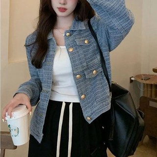 POMTOR 여성 가을 긴팔 데님 코트 슬림 청자켓