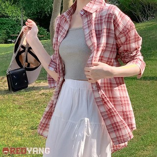 레드양 [살탐방지 3 color] 여성 오버핏 아사면 썸머 체크 셔츠