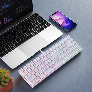 인체공학적 소형 미니 멤브레인 키보드 컴팩트 RGB 백라이트 키보드 윈도우 PC 노트북 게임용 60 퍼센트, 없음, 없음, 1) V200 White
