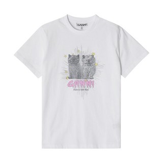 가니 GANNI T4060 151 고양이 로고 프린트 여성 반팔티 타임메카