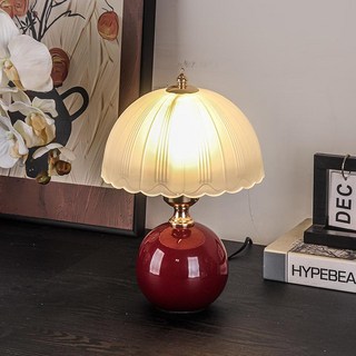 빈티지 무드등 램프 단스탠드 테이블 취침등, 5W 3색 따뜻한 빛 흰 빛 중성 빛, 와인레드+유리뚜껑