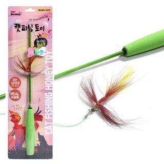 펫모닝 고양이 캣피싱 허니 불사조 3단 90cm 롱 깃털 낚시대 장난감 C-398, 1개, 그린