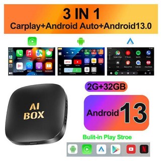 무선 카플레이 동글 안드로이드 13 자동차 AI 박스 Carplay 자동 어댑터 Netflix YouTube 지능형 시스템, 3)2GB 32GB