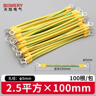 접지선 케이블 150MM 정사각형 편조선 실드 5 2 접지 100개/팩 편조 자동차용, 구멍 5 2.5 -100mm 동 로고