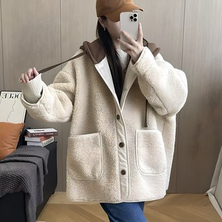 양털 뽀글이 후드 점퍼 여성 가을겨울 버튼 포켓 후리스 플리스 자켓 잠바 보온방한 바람막이 세미코트