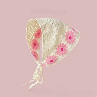 삼각 두건 니트 여성 얇은 가벼운 플라워 쁘띠 보넷 스카프 귀도리 헤어밴드 반다나 머리띠