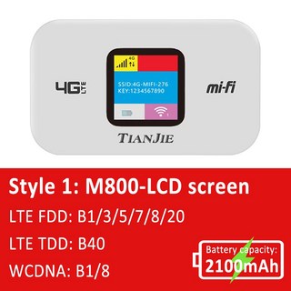 TIANJIE 4G 모바일 3000MAH 배터리 핫스팟 무선 안전 2100 모뎀 FI 지원 밴드 글로벌 WIFI 휴대용 LTE, M800 LCD, 1개