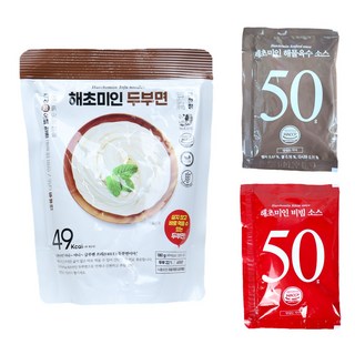 해초미인 두부면 세트 10인분 (두부면 10팩 + 비빔소스 5팩 + 해물육수 5팩), 총 중량 180g