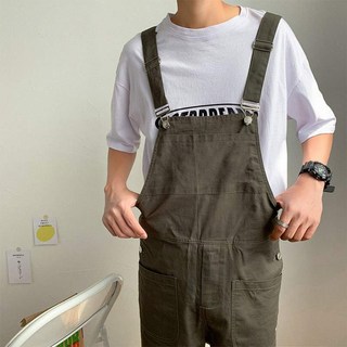 Cwadun 남성 여름 루즈핏 9부 멜빵 바지