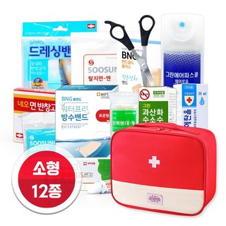 [케이솔루션] 구급가방 구급파우치 구급낭 12종세트(레드) 구급함 구급상자 세트 여행 응급키트, 1개
