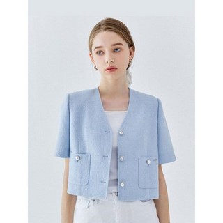 게스 여성 청 자켓 반팔 트위드 재킷 데님