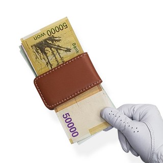 스컬독 골프지갑 머니클립 스티치 가죽 내기골프지갑 캐디용품 강력한 자석, 가죽 머니클립 브라운, 1개
