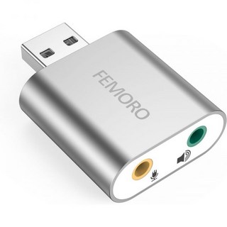 FEMORO USB 사운드 카드 to Audio Jack 어댑터 7.1 채널 외장 스테레오 PC 노트북 PS4 Windows MAC Linux용 3.5mm TRS TRRS 마이, Silver 1-P