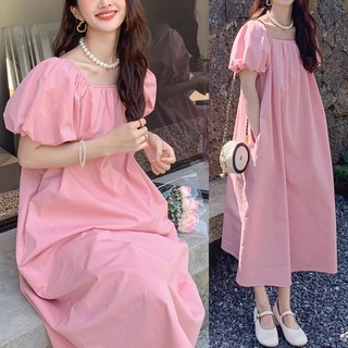 에쥬아 여름원피스 빅사이즈 임산부원피스 스퀘어넥 퍼프소매 롱원피스
