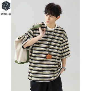 SMALELCC 여름 일상 남자 반팔티 루즈핏 스트라이프 티셔츠 WY88