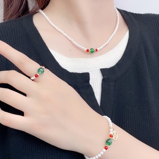 빛나는 판다 팔찌 반지 쇄골 체인 목걸이 엘라스틱 진주 진주 마노