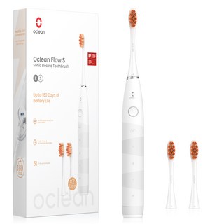 [한정특가 32800원]오클린 Oclean Flow 음파전동칫솔본체+칫솔모 3개 1년 2번만 충전 분당 76000회 IPX7방수, 화이트, 1개, 화이트세트