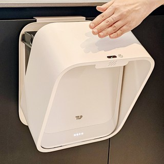 걸이형휴지통 자동센서휴지통 미니 7L 주방 화장실쓰레기통 벽걸이 싱크대 음식물쓰레기통 더리빙플러스, 네츄럴