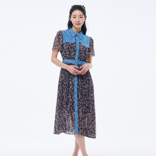 씨 데님배색 프린팅 플리츠 원피스 SGOAG0584