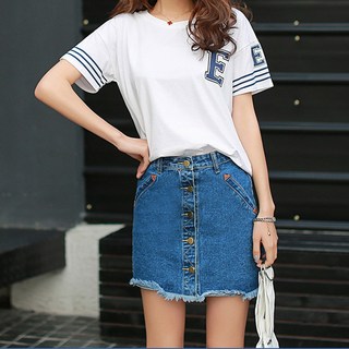 fooi 버튼 포인트 데님청스커트 A라인청치마 트임치마 5시전 당일발송